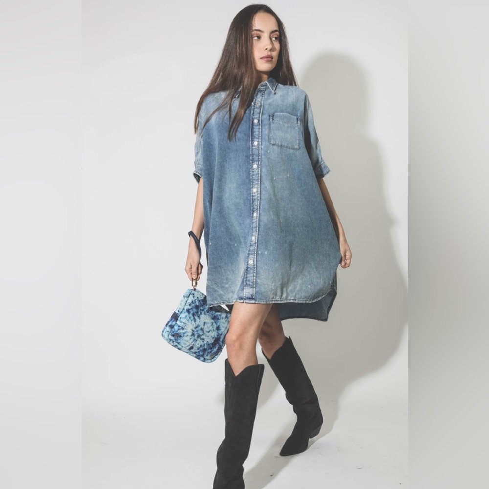 R13 Oversized Boxy Button Up Shirt Dress